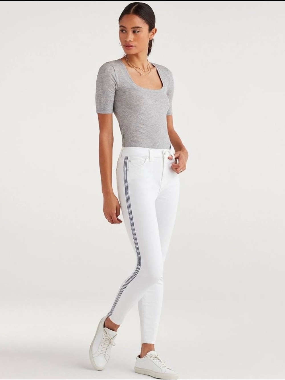 7‎ For All Mankind White Skinny Jeans Womens 28 Blue Side Stripe stretch